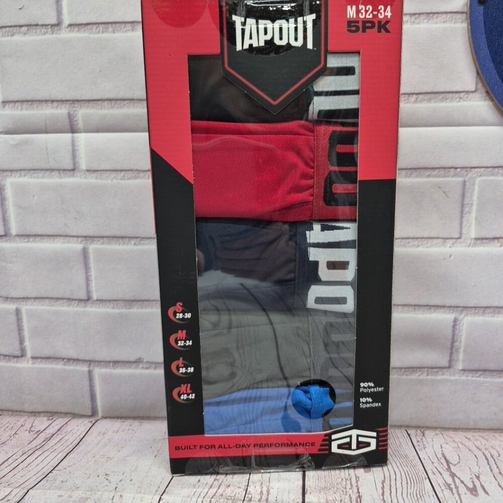 Tapout 5-Pair Men's Core Boxer Briefs, Wide Waistband, 4way Stretch ~ M (32-34)